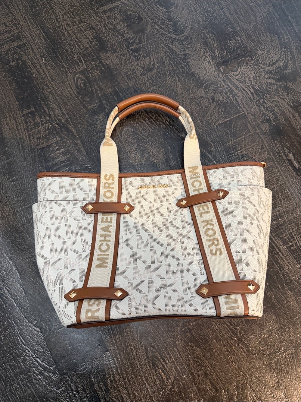 Michael Kors Cream and Brown Signature Canvas Tote